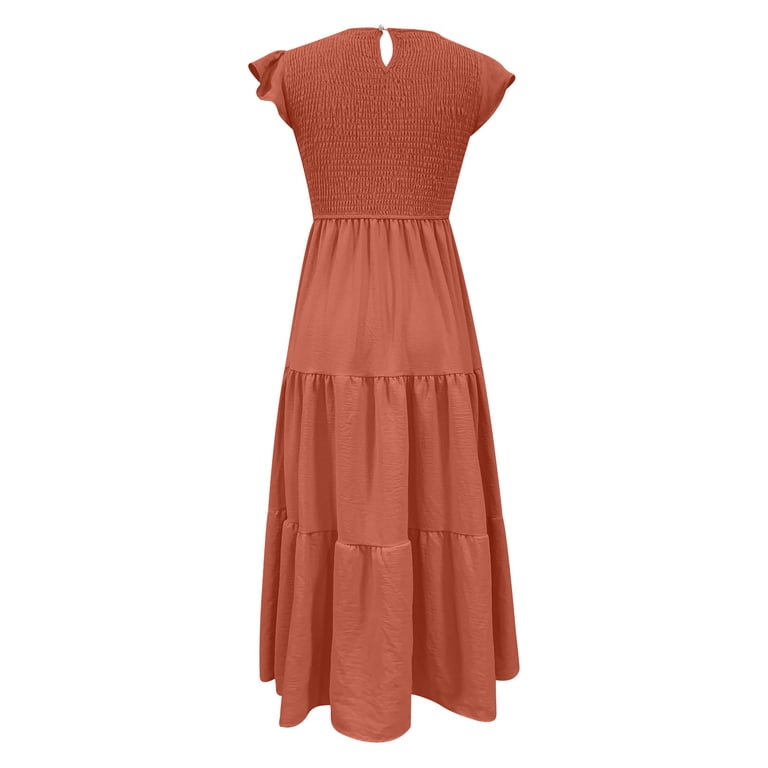 knee length dresses for ladies Orange Micro Ruffle Strapless Midi Dress main image 1