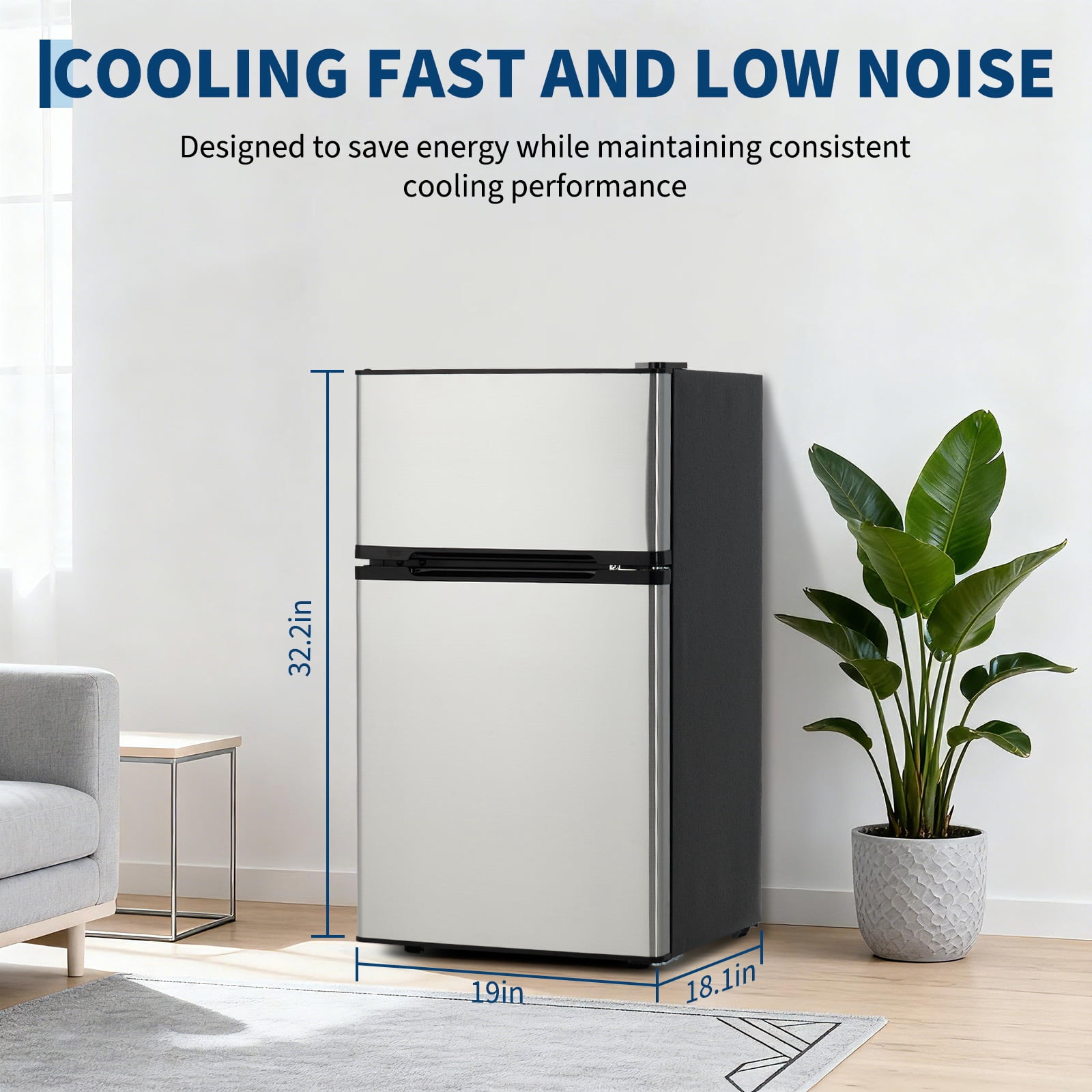 Double Door Mini Fridge with Freezer – 3.1 Cu.Ft Compact Refrigerator, Adjustable Thermostat, Energy Efficient, Ultra Quiet, Reversible Door, Perfect for Bedroom, Office, Dorm