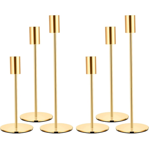 Set of 6 French Gold Taper Candle Holders,Gold Candlestick Holders,Taper Candle Stands for Table Centerpiece,Wedding,Dinning, Party, Home Decor,Fit 0.87 Inch Diameter Thick Candles