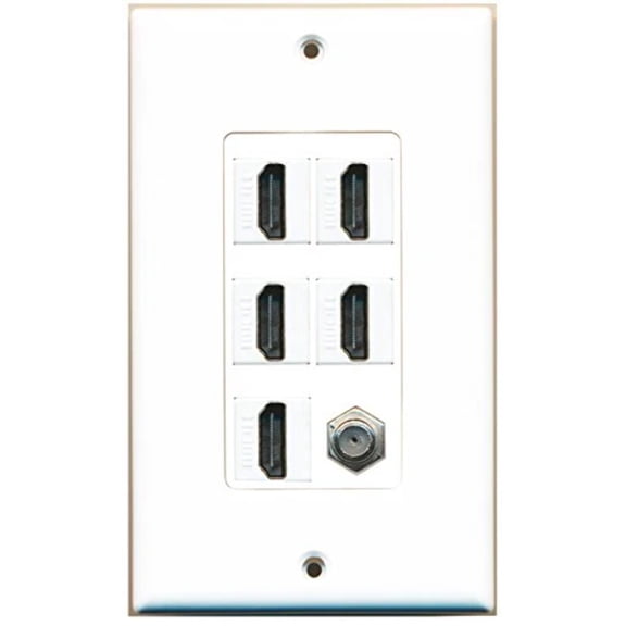 RiteAV - 5 Port HDMI 1 Coax Cable TV- F-Type Wall Plate Decorative