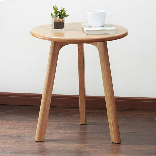 Mesa auxiliar de roble macizo - Tres patas estables para salón/dormitorio (Natural)