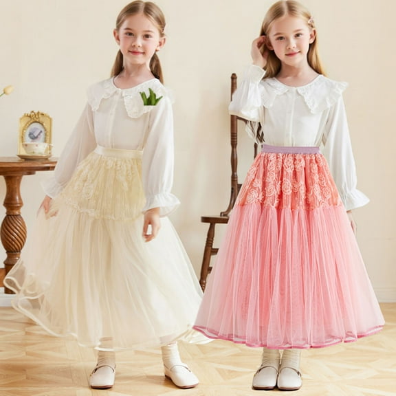 THDHVS Girls Tutu Skirt,Girls Long Sheer Mesh Skirt A Line Princess Dress with Full Flared Tulle Skirt for Stage Performance and Formal Events,Skirts for Girls
