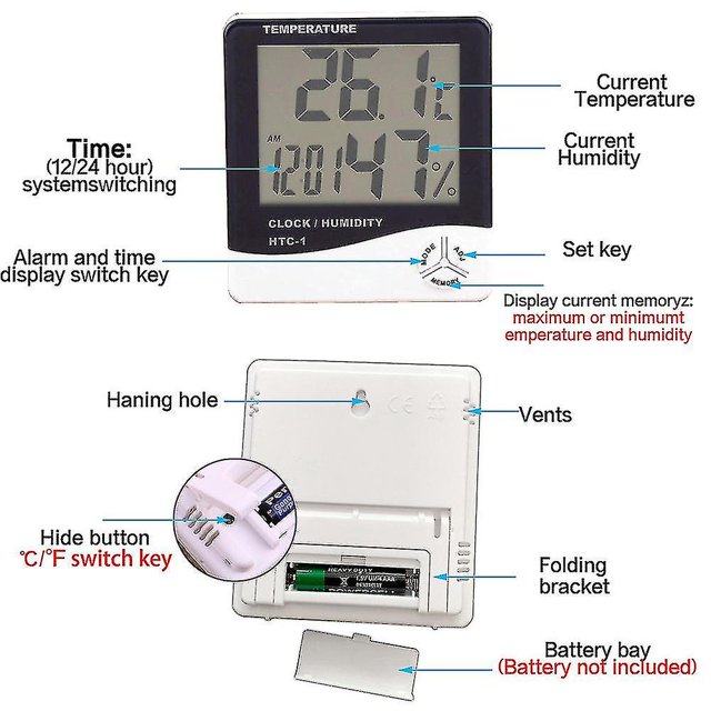 Lcd electrónico Digital temperatura humedad medidor termómetro higrómetro interior exterior estación meteorológica reloj LingWen 9024715566393