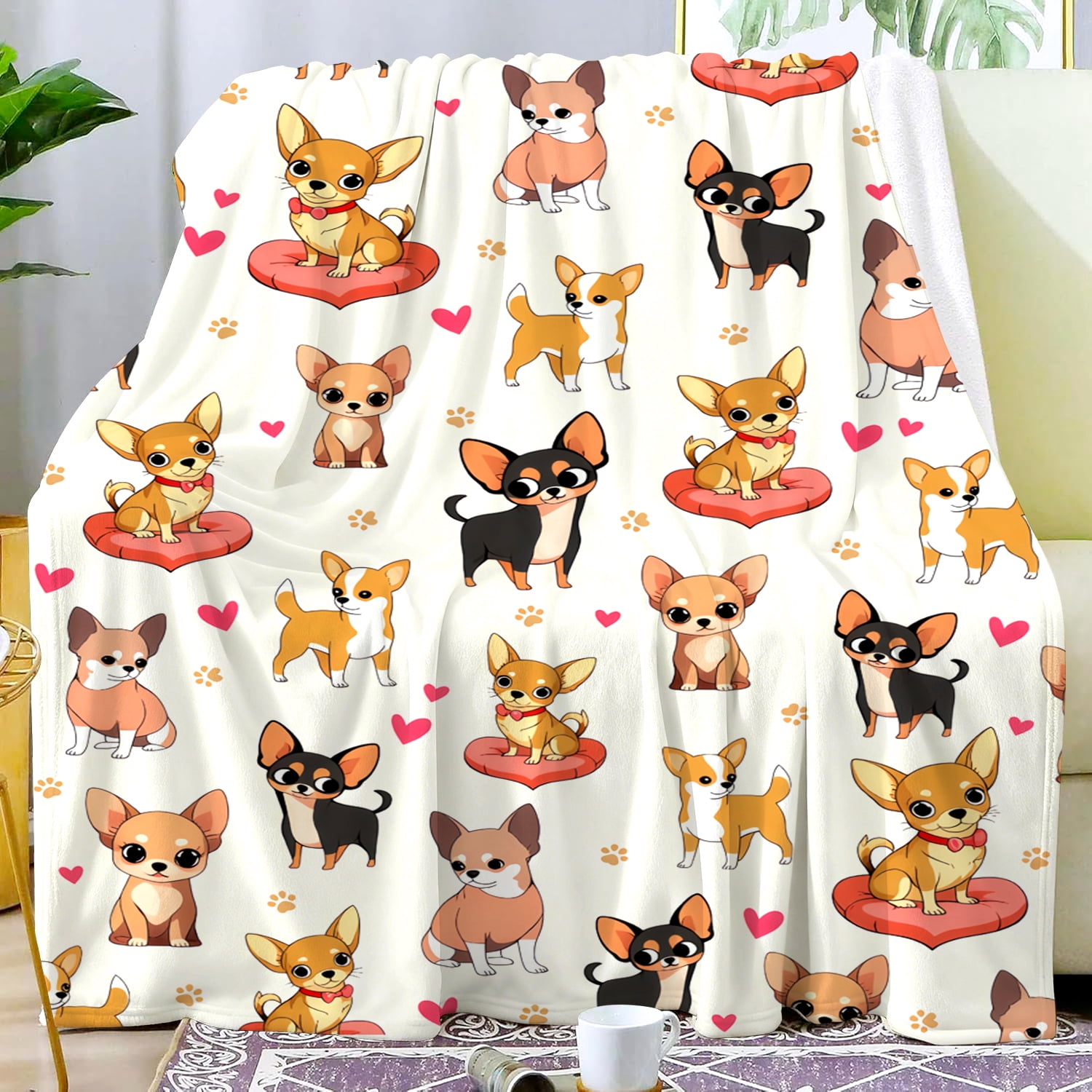 Chihuahua Gifts Blanket for Women Dog Lovers Stuff Cute Puppy Plush Dogs Print Themed Blanket Throw Cozy Soft Flannel Bedding Chihuahua Gifts for Women Adults Sofa Couch Bed Room Decor 80"X60"