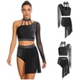 thumbnail image 3 of Aislor Lyrical Dance Women Single Long Sleeve Crop Top with Skirted Briefs Ballet Skating Outfit Black XXL, 3 of 7
