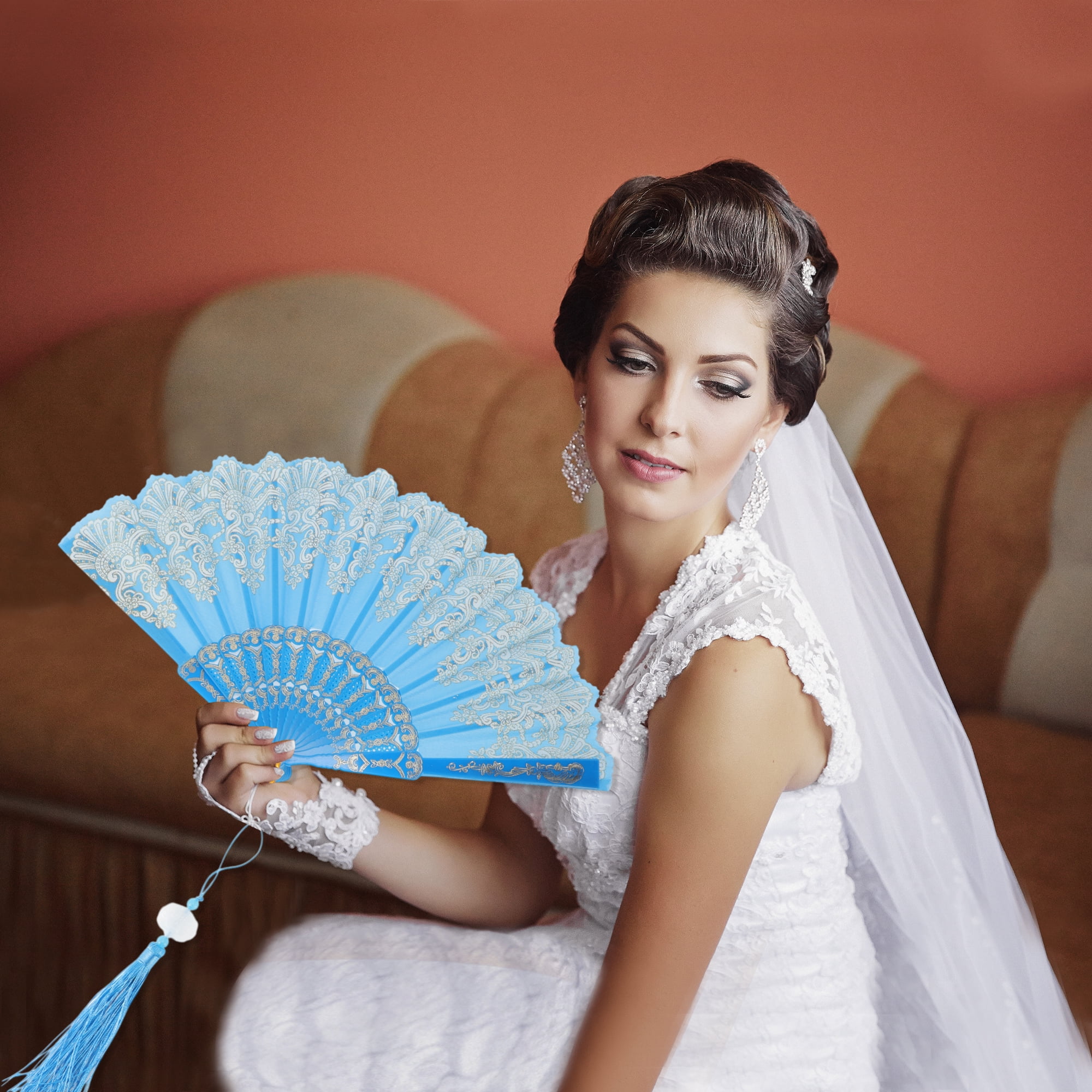 Unique Bargains Lucky Cloud Pattern Folding Fan 1 Pc for Events Decorations Sky Blue