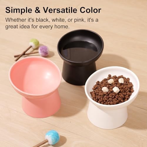 Small Raised Cat Bowls, Ceramic Tilted Elevated Food or Water Bowls, Stress Free, Backflow Prevention, Dishwasher & Microwave Safe, Lead & Cadmium Free, White