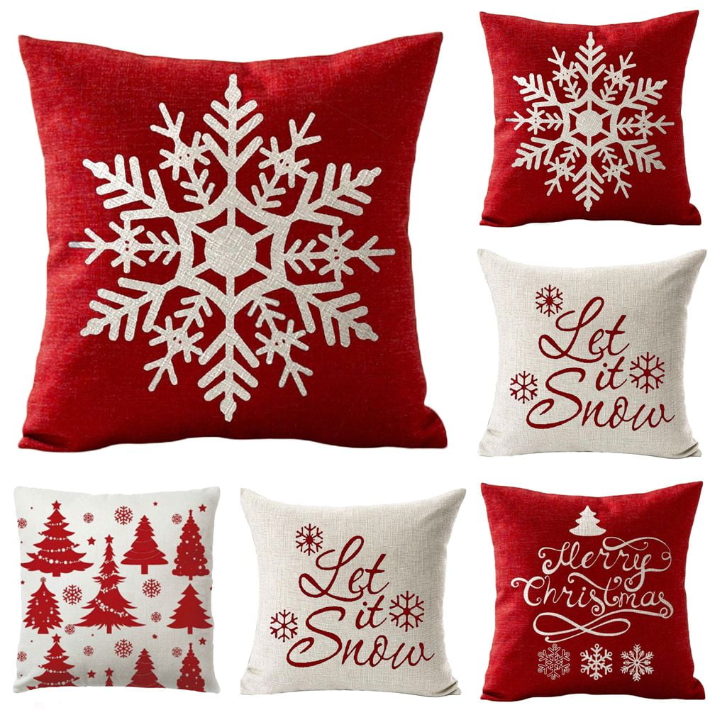 Lovely Christmas Snowman Pattern Flax Soft Pillowcase Sofa Waist Throw Pad Cover 