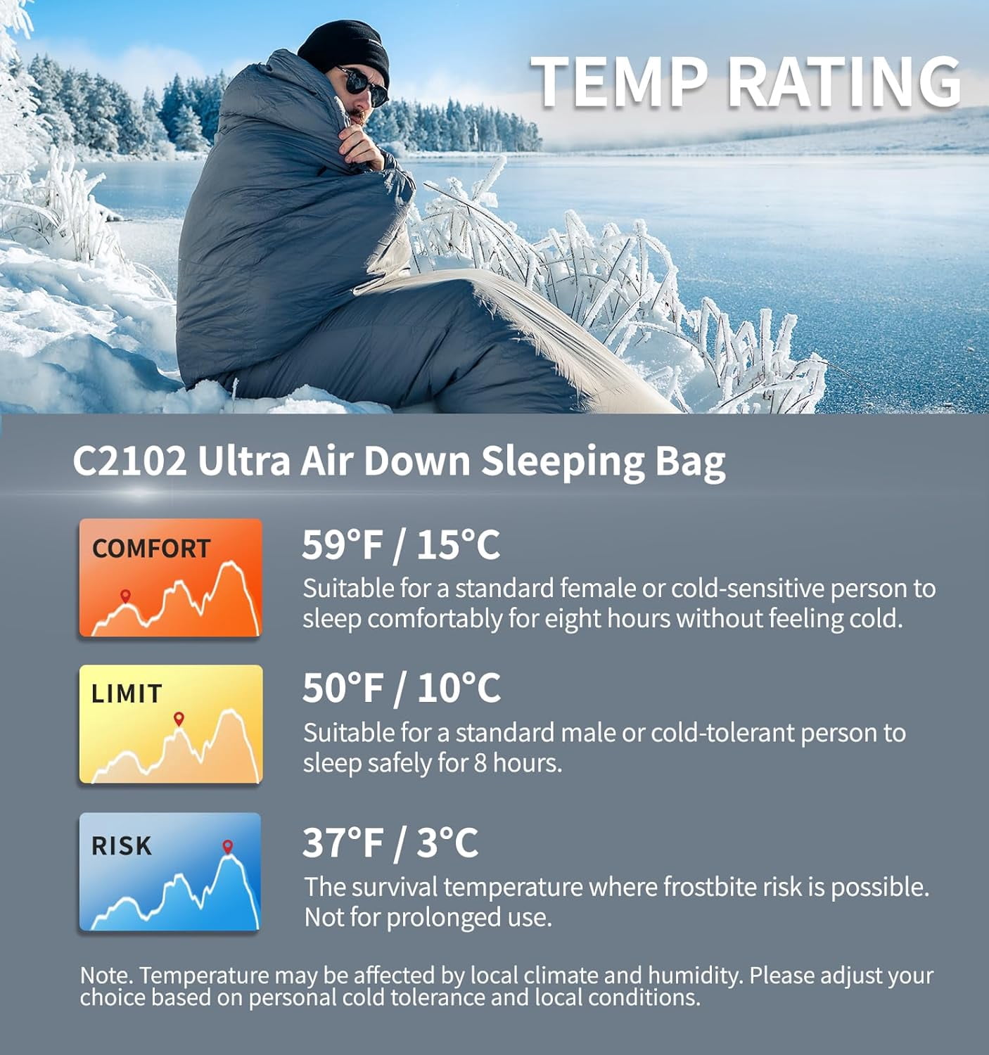 Litume Down Mummy Sleeping Bag, Ultra Lightweight 1.3 lbs, 700 Fill Power, 50°F/ 10°C, Compact Sleep Sack for Warm Weather Camping, Hiking, Travel – C2102