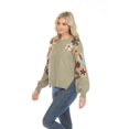 thumbnail image 4 of Simply Couture Women's Solid Blooming Floral Embroidered Blouson Sleeve Knitted Sweater Top, 4 of 4