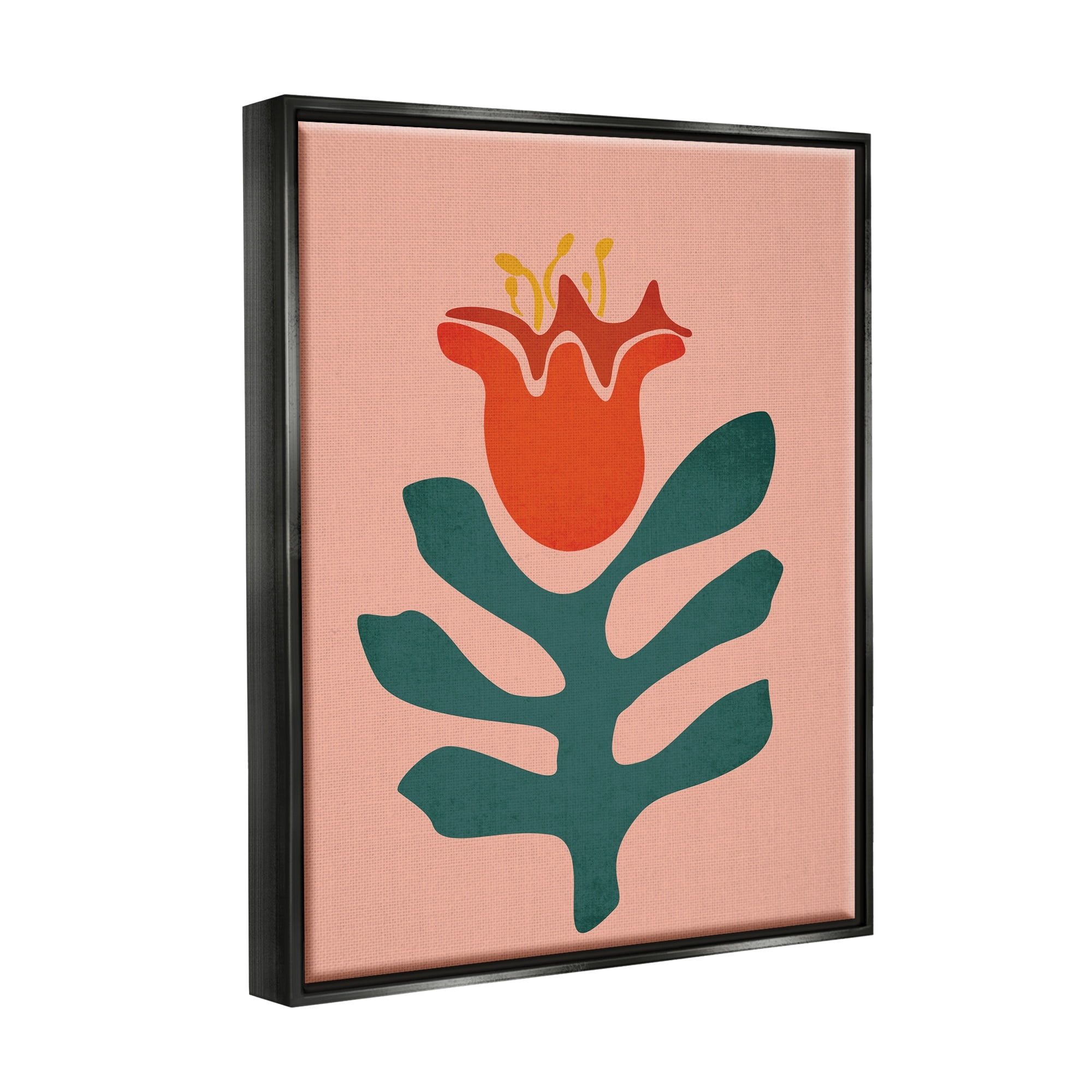Stupell Industries Modern Tulip Flower Bud Abstract Cutout Shapes Graphic Art Jet Black Floating Framed Canvas Print Wall Art, Design by JJ Design House LLC