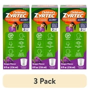 (3 pack) Children's Zytec Liquid Allergy Syrup, Free of Dyes, Sugar, Alcohol, Grape Flavor, 8 fl. oz