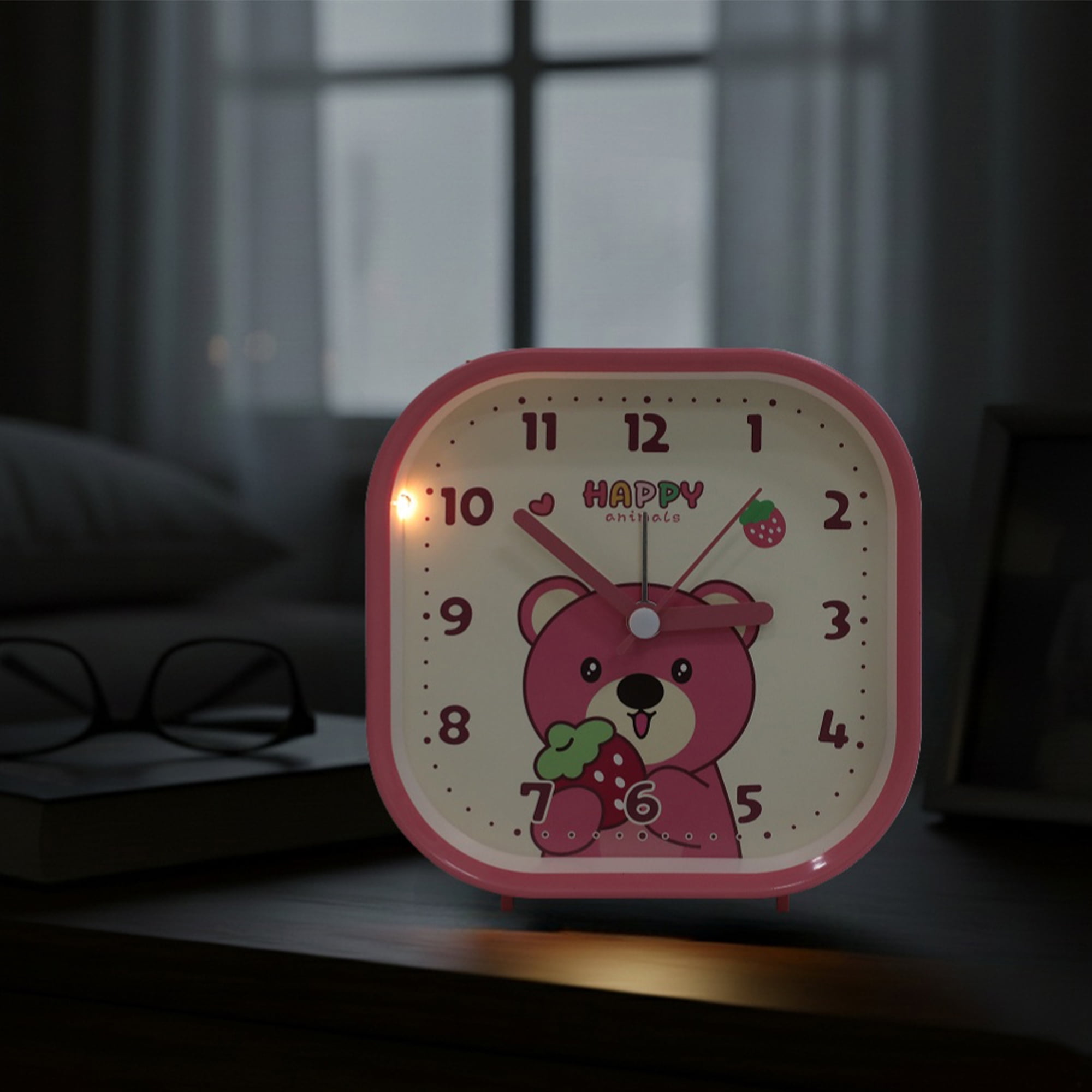 Unique Bargains Rounded Square Alarm Clock Pink 4.1"L x 1.9"W x 4.3"H