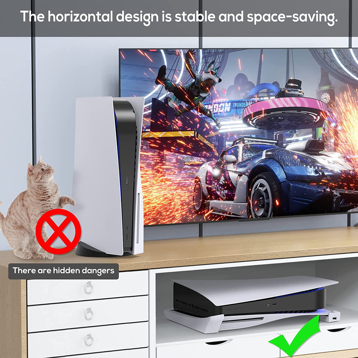  Gorixer Horizontal Stand for PS5 Slim Console with Hub