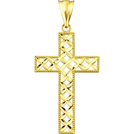 US GOLD Handcrafted 10kt Gold Lattice Cross Charm Pendant