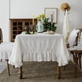 thumbnail image 1 of French Country White Cotton Lace Tablecloth Embroidered Ruffled Design, 1 of 10