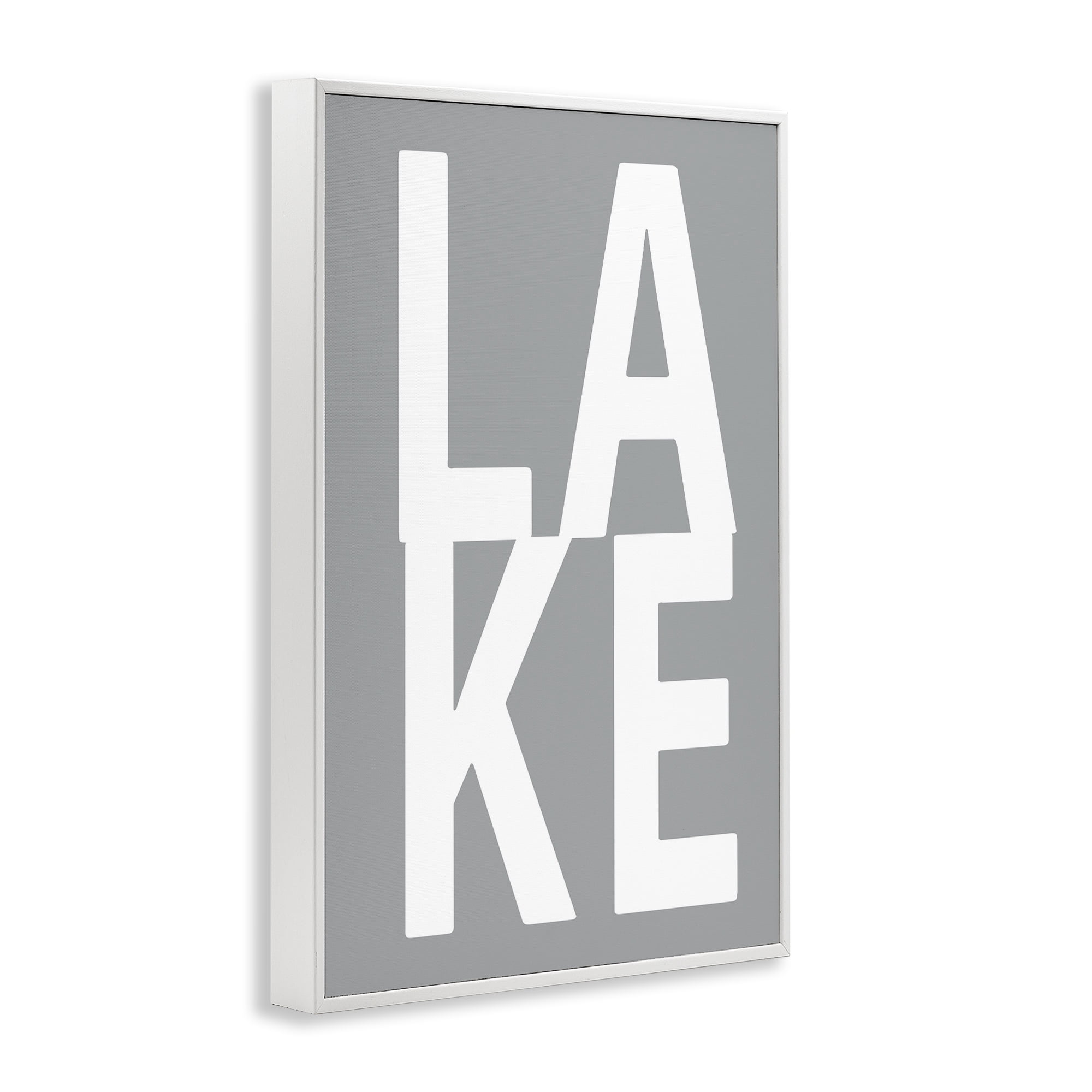 Stupell Industries Lake Word on Grey Typography Painting White Framed Art Print Wall Art, 12 x 18