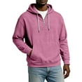 thumbnail image 2 of Men's 1/4 Zip Hooded Sweatshirt for Casual Wear, Winter Lounge, and Christmas Relaxation,Pink,3XL, 2 of 6