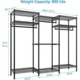 thumbnail image 4 of VIPEK V5i Heavy Duty Garment Rack, Freestanding Wardrobe with 8 Adjustable Shelves & 4 Hanging Rods, 890lb Capacity, 68.9"L x 15.7"W x 76.4"H, Black, 4 of 10