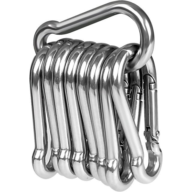 10 mosquetones de acero inoxidable 304 de alta resistencia, calidad superior, mosquetón de acero inoxidable de 50 mm x 5 mm con cierre de trinquete para todo tipo de ayuda para tirar A