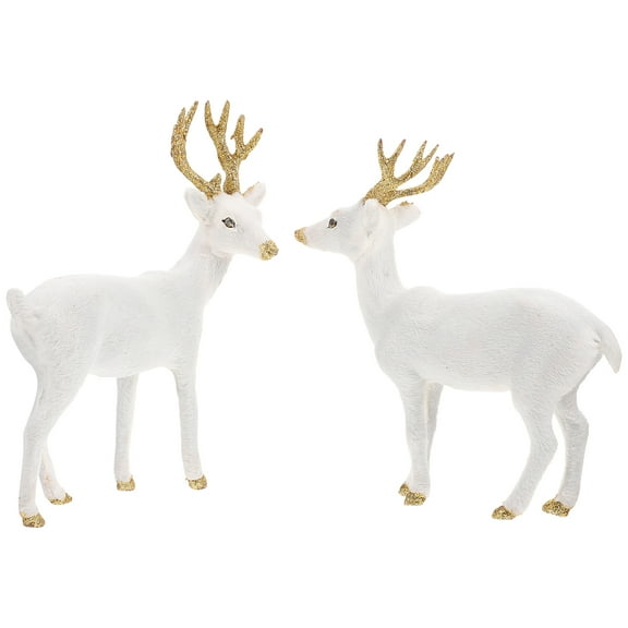 FUEENIRVA White Plush Simulation Sika Deer Ornament for Home Office Decoration Perfect for Living Room and Study 2Pcs
