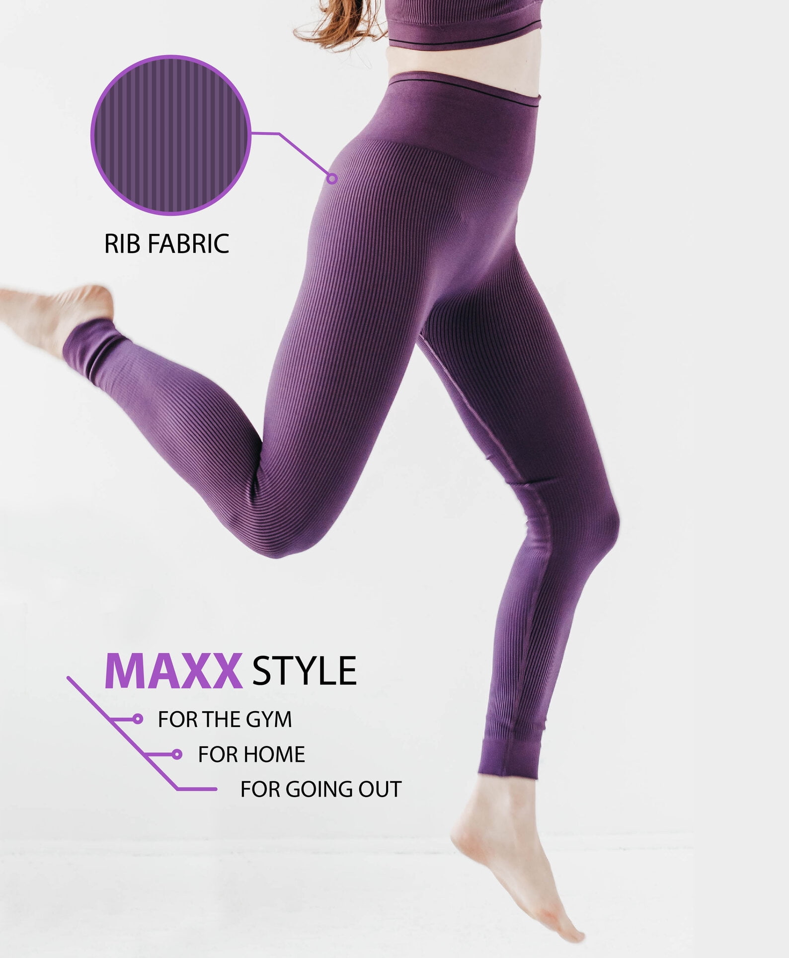 Womens Ribbed Seamless Leggings High Waisted For Exercise Gym Workout Yoga  Running by MAXXIM Purple X-Large 