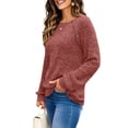 thumbnail image 4 of UVN Tops for Women Long Sleeve Buttons Shirts Dressy Crew Neck Tunic Blouses Fall Casual Lightweight Sweaters, 4 of 9