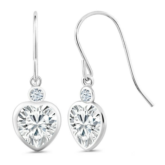 Gem Stone King 925 Sterling Silver White Zirconia French Wire Dangle Earrings for Women (1.30 Cttw, Gemstone, Heart Shape 8MM)