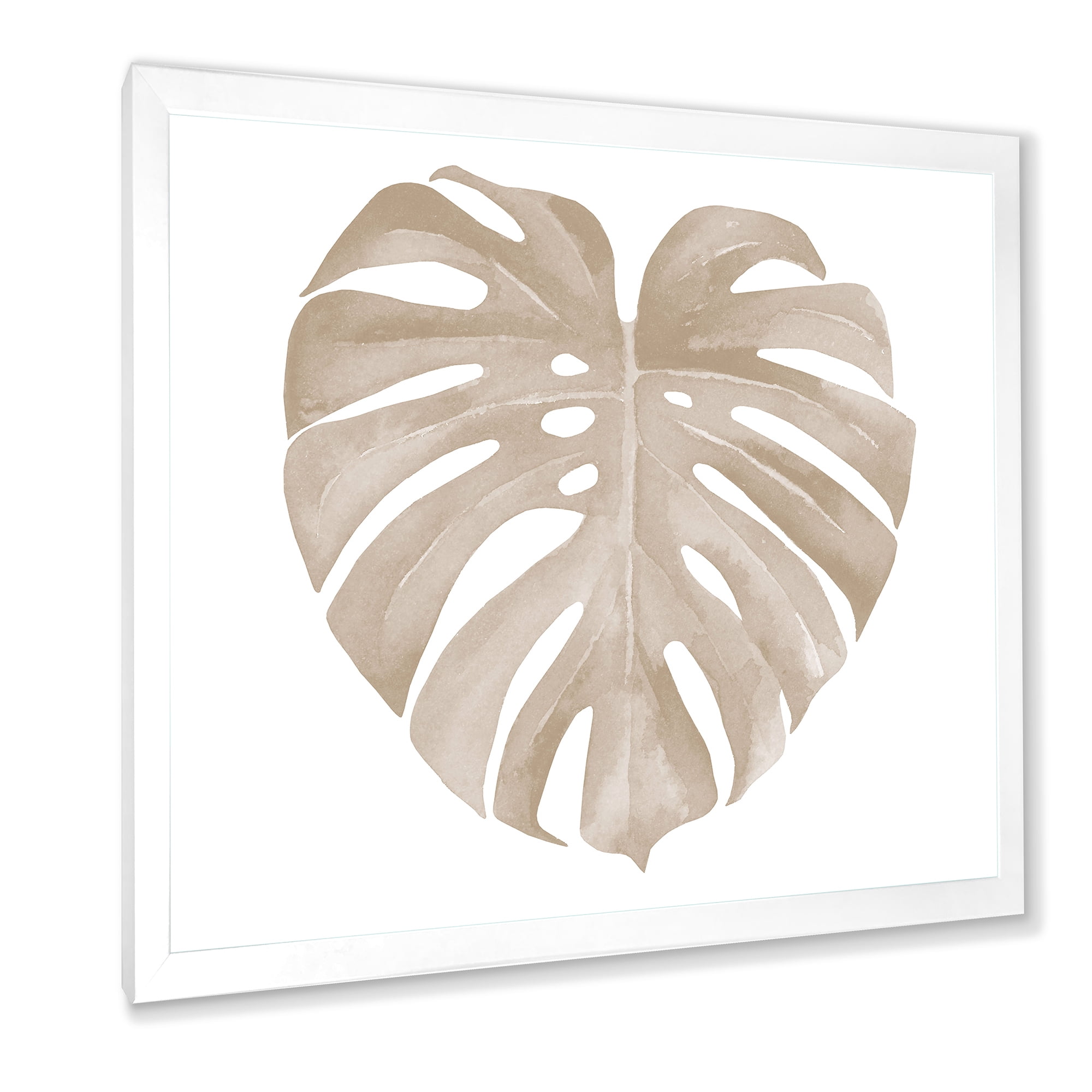 Designart 'Beige Ivory Pastel Monstera Heart Shaped Tropical Leaf' Traditional Framed Art Print