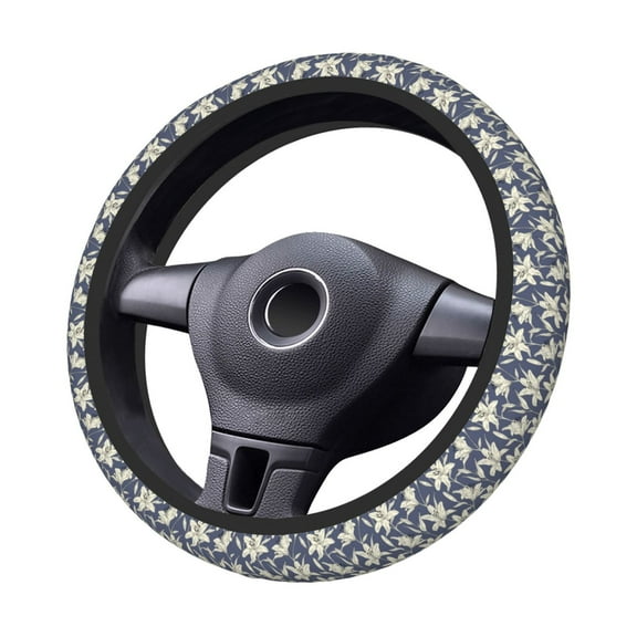 Kdxio Lilies Flowers Print Elastic Stretch Steering Wheel Cover,Auto Steering Wheel Cover,15 Inch Anti-Slip,Warm in Winter and Cool in Summer,Fit Suvs,Vans Cars,Trucks
