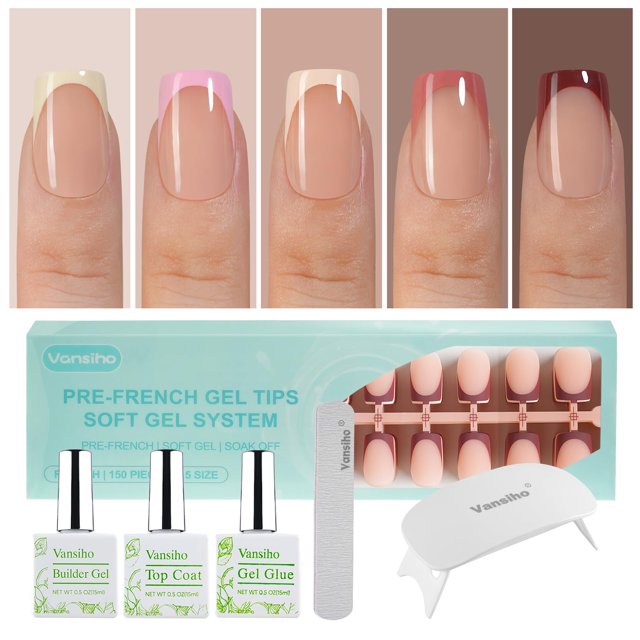Kit de uñas de gel francés Vansiho Short Square con lámpara de uñas