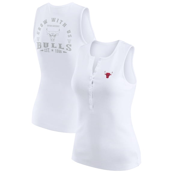 Women's WEAR by Erin Andrews White Chicago Bulls Rib-Knit Henley Tank Top