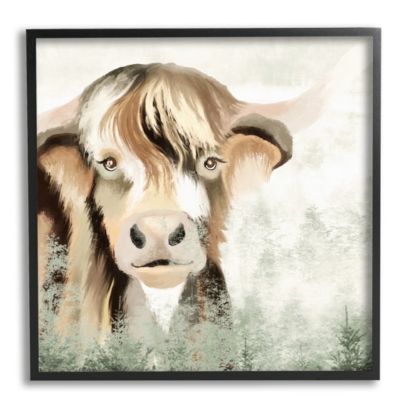 Stupell Highland Cattle Nature Trees Collage Animals & Insects Painting Black Framed Art Print Wall Art