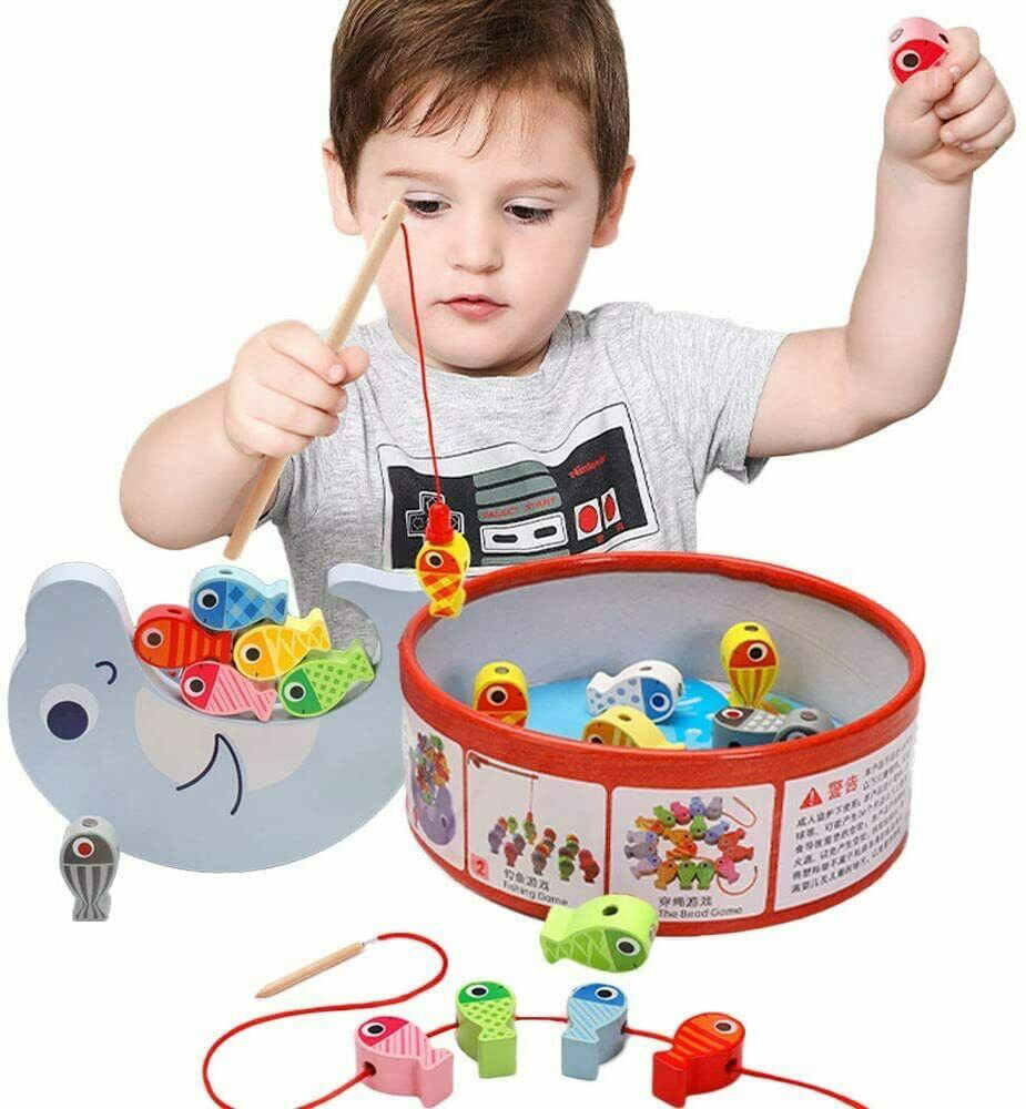 3in1 Wooden Educational Preschool Toddler Fishing Xmas Toys For Kids Boys Girls 
