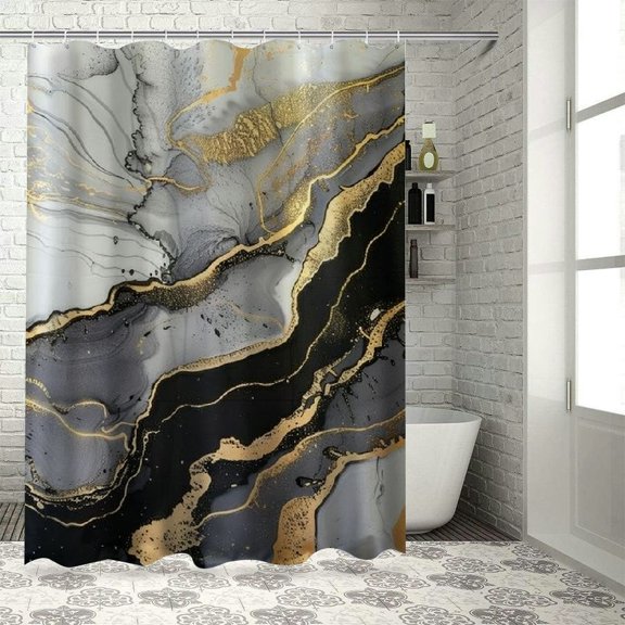 BCIIG Black White Marble Shower Curtain, Minimalist Modern Shower Curtain Set for Bathroom, Abstract Fabric Bath Curtain with Hooks