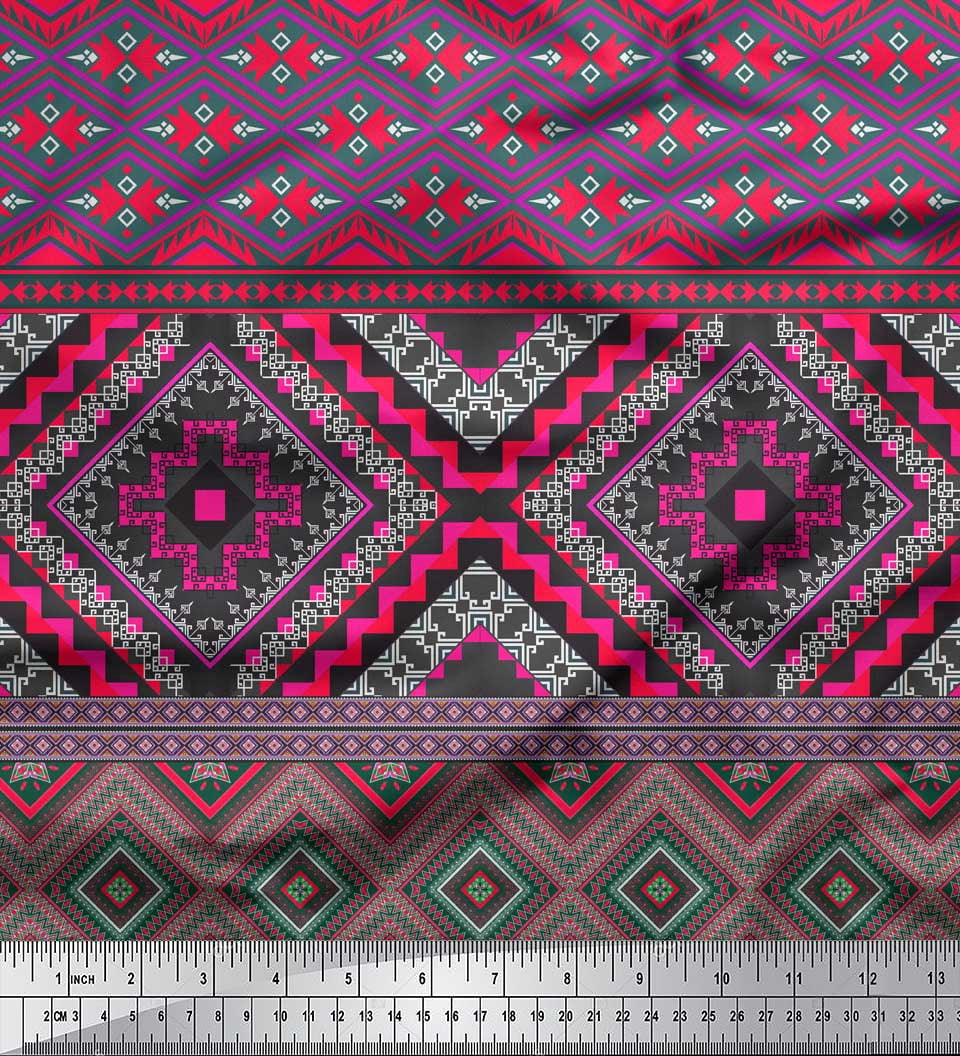 Soimoi Modal Satin Fabric Geometric Southwestern Printed Fabric 1 Yard 42 Inch Wide
