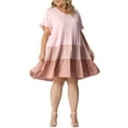 thumbnail image 1 of GRACE & GRANDEUR Vestido Midi de Chambray con Volantes y Mangas Cortas de Talla Grande 4X Rosa, 1 of 8