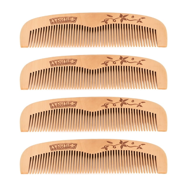 Peine De Madera De Melocotón Tallado, 4 Piezas Portátil De Dientes Finos Peine De Madera De Melocotón 17 Cm Para Viajes