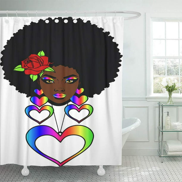 Shower Curtain Bath 66x72 Inch, Woman With Afro Shower Curtain
