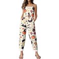 thumbnail image 3 of XINPING Halloween Overalls for Women, Sleeveless Spaghetti Strap Jumpsuit with Pockets, Ghost Pumpkin Print Wide Leg Baggy Romper, Adjustable Straps Fall Holiday Party Outfit 2026, 3 of 8