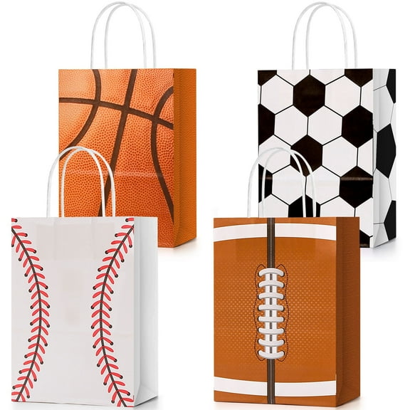 16 Pieces Sports Party Favor Bags Football Party Goodie Bag Sport Party Gift Bags with Handles for Soccer Baseball Basketball Football Sports Birthday Baby Shower Party Supplies Decorations