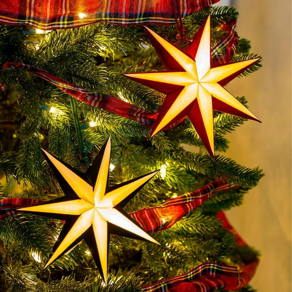 LED Small Foldable Paper Star with Velvet, 2 Asst: Red/Green