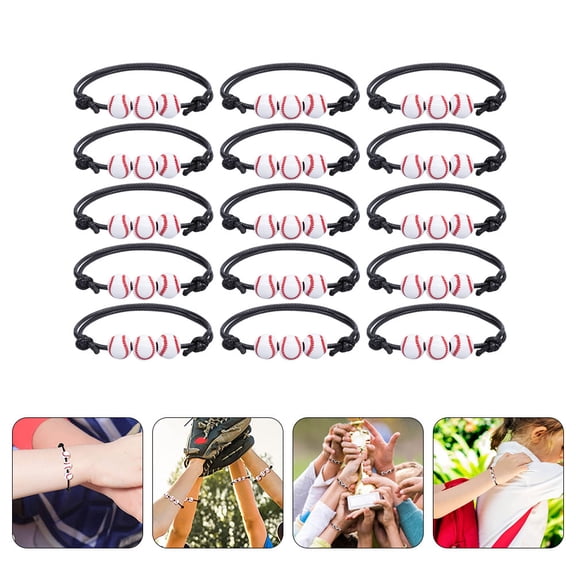 FRCOLOR Baseball Bracelet for Decoration Lightweight Comfortable Plastic Assorted Color Wristband 15pcs