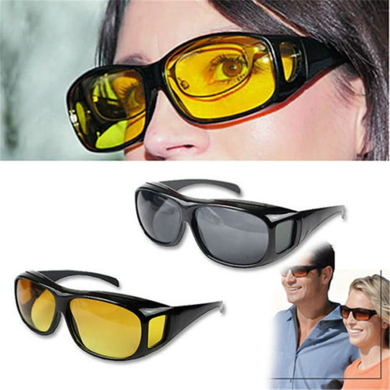 2 Pcs Night Driving Glasses Fit Over Glasses for Men & Women HD Polarized  Anti Glare Night Vision Wrap Around Glasses 