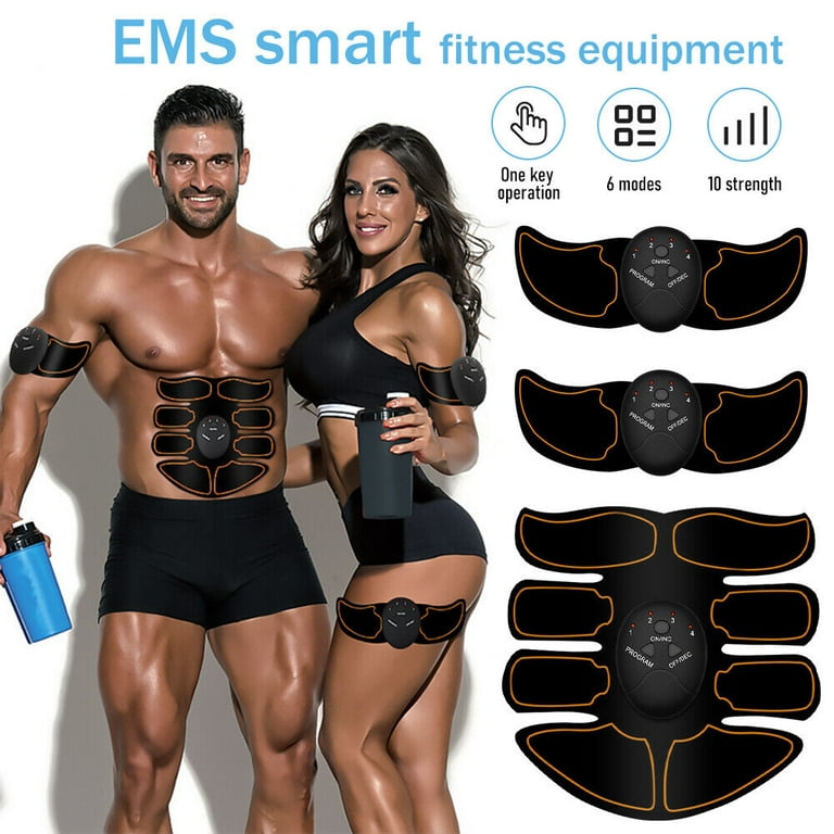 Mdhand Rechargeable EMS ABS Stimulator Ultimate Muscle Trainer Toner, Electric Muscle Stimulation with Replacement Gel Pads 15 Pack for Arm and Leg