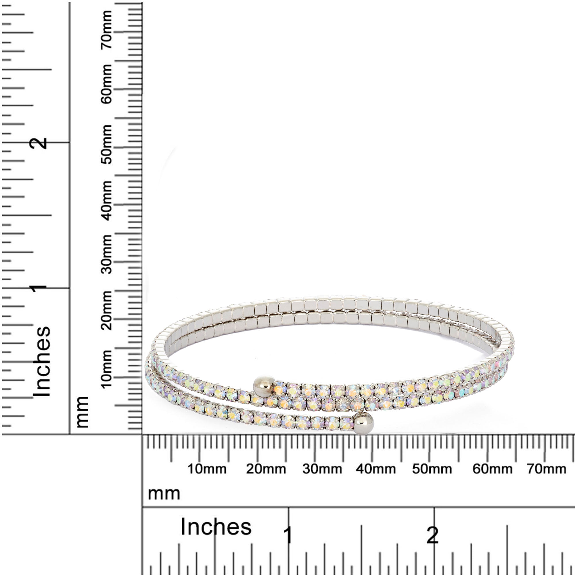 X & O Women's Double Row Silver Plated Flex Bangle with Light Colorado Topaz and White Crystals