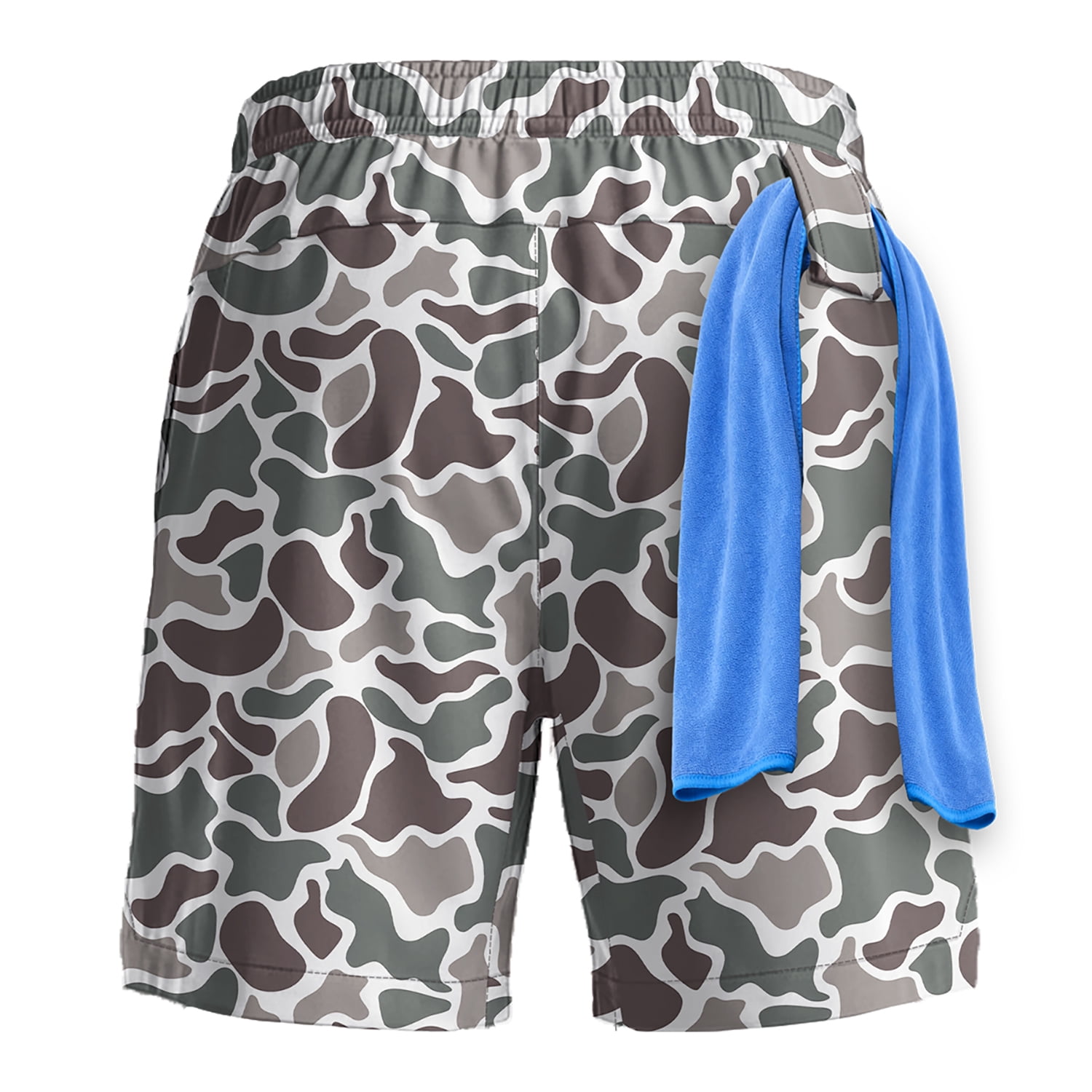 MINOUVA Men's 2-in-1 Swim Trunks with Compression Liner, Quick-Dry Stretch Fabric, Drawstring Waist, and Pockets, Shorts, Camo Duck XL