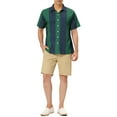 thumbnail image 2 of INSPIRE CHIC Men's Striped Button Down Short Sleeve Hawaiian Color Block Shirts L Dark Blue Green, 2 of 6