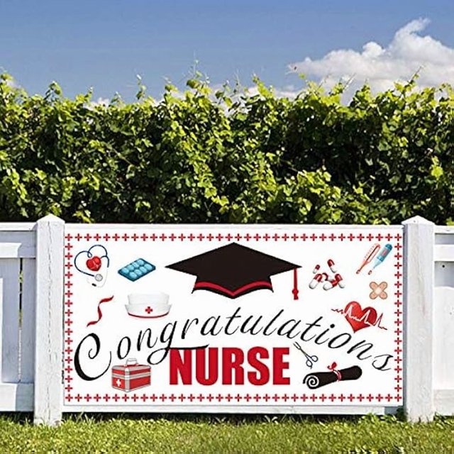 wonima44 Graduation Nurse Themed Party Banner - Graduation Nurse Party Supplies Wall Decorations Indoor/Outdoor Banners(70" X 40")