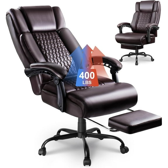 Big and Tall Office Chair Heavy Duty Executive Desk Chair, Ergonomic High Back Leather Computer Chair with Thick Padded Extra Wide Seat, Reclining Office Chair with Footrest